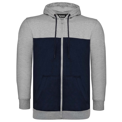 Bigdude Cut & Sew Full Zip Hoody Grey/Navy